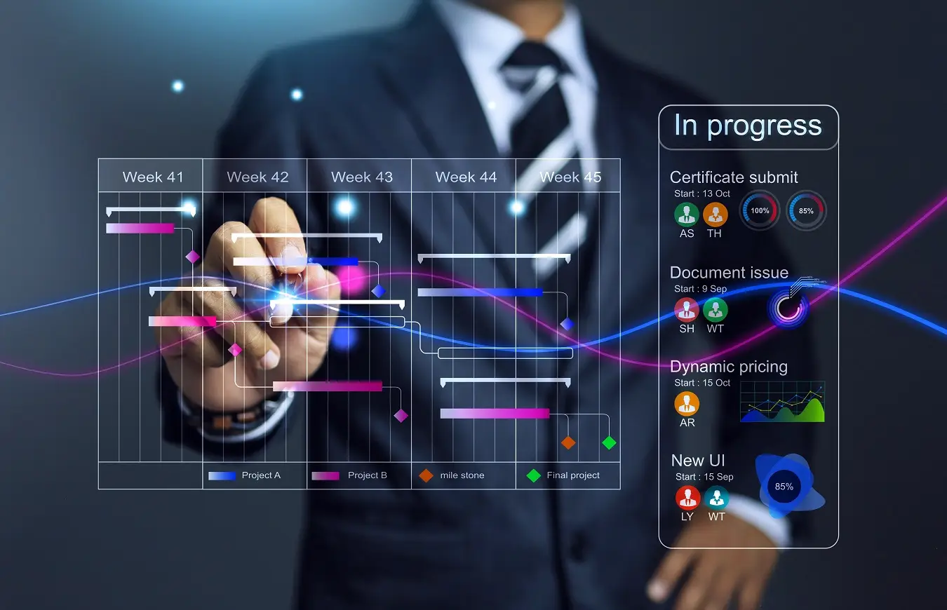 businessman,follow,up,progress,of,project,work,by,using,weekly